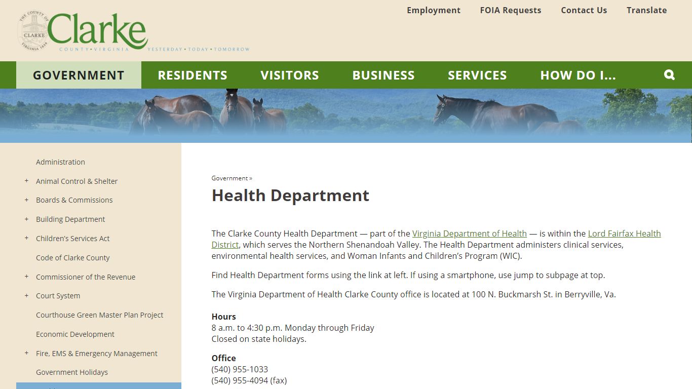 Health Department | Clarke County, VA